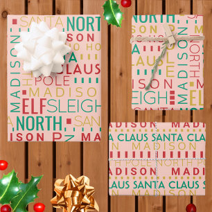 Hoja De Papel De Regalo Tipografía de Santa Navidades de nombres de niños
