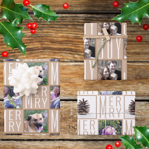 Hoja De Papel De Regalo Tipografía Fotos cuadradas Colores neutrales