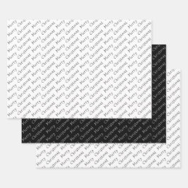 Hoja De Papel De Regalo Tipografía navidad Blanco y negro