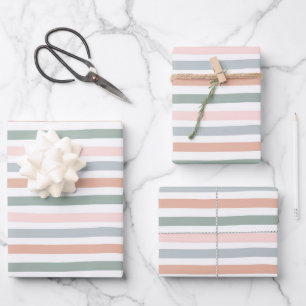 Hoja De Papel De Regalo Tiras boho de cumpleaños o baby shower rosa azul v