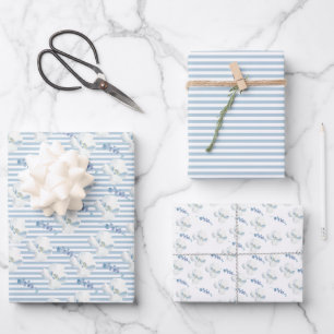 Hoja De Papel De Regalo Tiras de eucalipto azul blanco