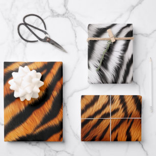 Hoja De Papel De Regalo Tiras de tigre negro naranja