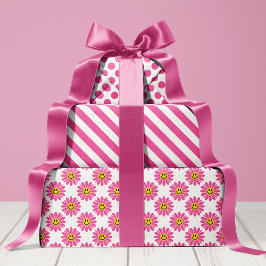 Hoja De Papel De Regalo Tiras Florales De Daisy Rosa Polka Dot