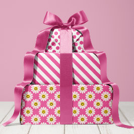 Hoja De Papel De Regalo Tiras Florales De Daisy Rosa Polka Dot