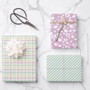 Hoja De Papel De Regalo Tiras verdes de la menta rosada de la letra cúpula