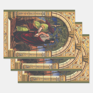 Hoja De Papel De Regalo Tobit ciego y esposa Anna, Religión Vintage