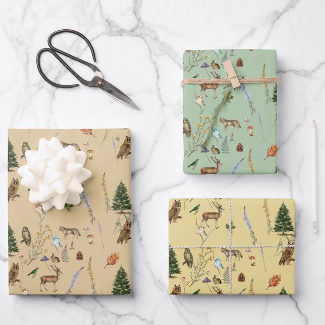 Hoja De Papel De Regalo Todas las ocasiones Animales de Woodland Plantas M (Anverso)