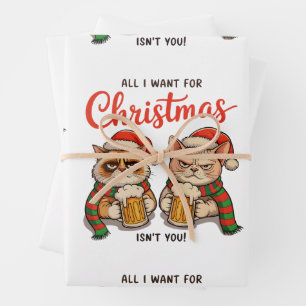 Hoja De Papel De Regalo Todo lo que quiero para Navidad no eres tú Gatos e