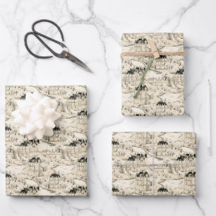 Hoja De Papel De Regalo Toile beige y negro