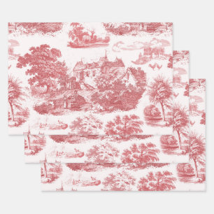 Hoja De Papel De Regalo Toile Chateau Francés clásico rojo
