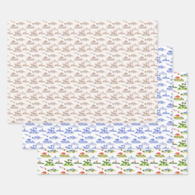 Hoja De Papel De Regalo Toile de Dinosaurio (Set)
