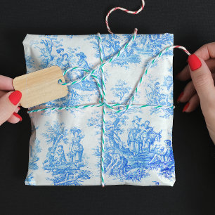 Hoja De Papel De Regalo Toile de Jouy Floral Azul Turquesa Vintage
