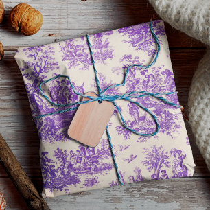 Hoja De Papel De Regalo Toile de Jouy Floral Francés Púrpura Vintage