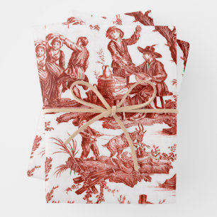 Hoja De Papel De Regalo Toile de Jouy Roja