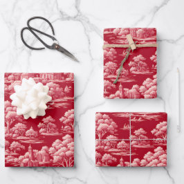Hoja De Papel De Regalo Toile de Jouy Roja