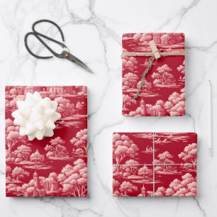 Hoja De Papel De Regalo Toile de Jouy Roja
