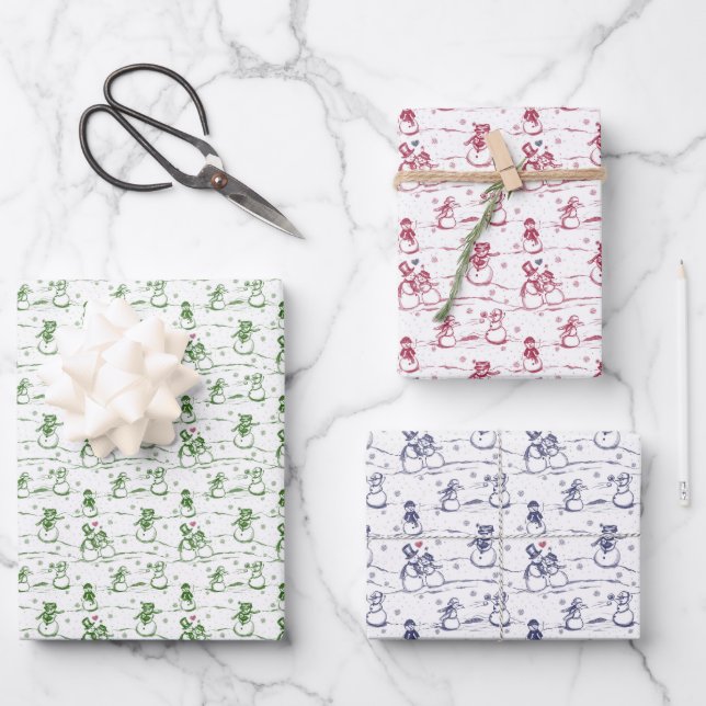 Hoja De Papel De Regalo Toile del desfile de Snowman - rojo verde azul (Anverso)