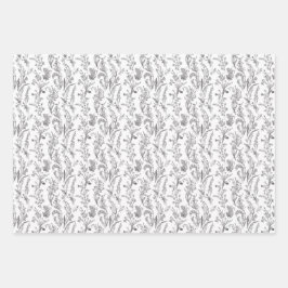 Hoja De Papel De Regalo Toile Floral Blanco y Negro Elegante
