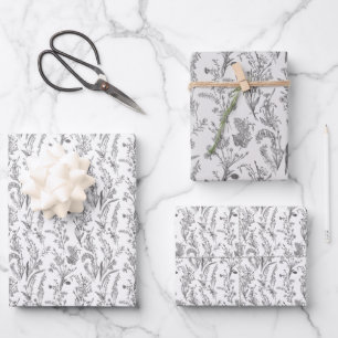 Hoja De Papel De Regalo Toile Floral Blanco y Negro Elegante