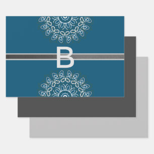 Hoja De Papel De Regalo Toned Trendy Azul  Gris Encaje Monograma