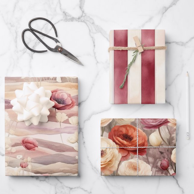 Hoja De Papel De Regalo Tono crema burdeos Floral Despedida de soltera (Anverso)