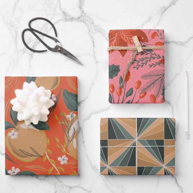 Hoja De Papel De Regalo Tono festivo de Apple Poinsetta (Anverso)