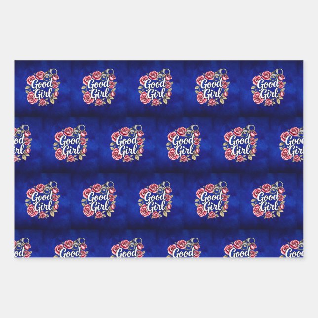 Hoja De Papel De Regalo Tonos azules buenos Chicas envuelto moralmente gri (Anverso)