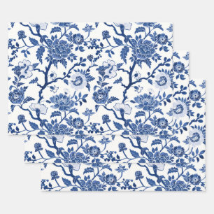 Hoja De Papel De Regalo Tonos de Chinoiserie azul