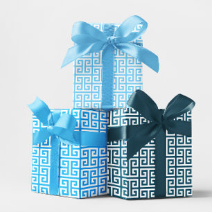 Hoja De Papel De Regalo Tonos de Llave Griega Azul Océano