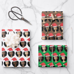 Hoja De Papel De Regalo Tonos de Melanin, mujeres negras, Gorras Navidades