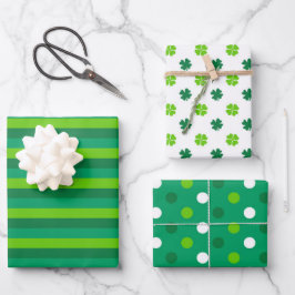 Hoja De Papel De Regalo Tonos de verde con tréboles irlandeses blancos