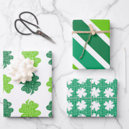 Hoja De Papel De Regalo Tonos de verde con tréboles irlandeses blancos