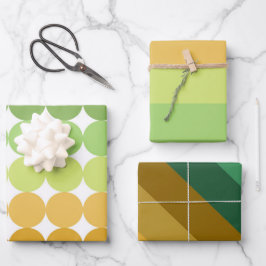 Hoja De Papel De Regalo Tonos de verde naranja marrón patrones geométricos