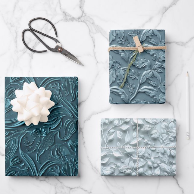 Hoja De Papel De Regalo Tonos en relieve de Azul (Anverso)