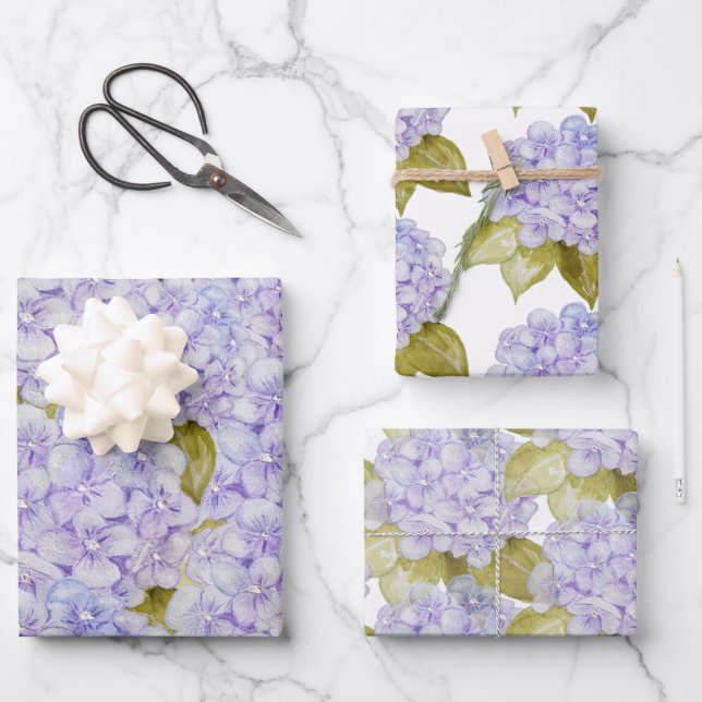 Hoja De Papel De Regalo Tonos Hidránicos De Azul Violeta (Anverso)