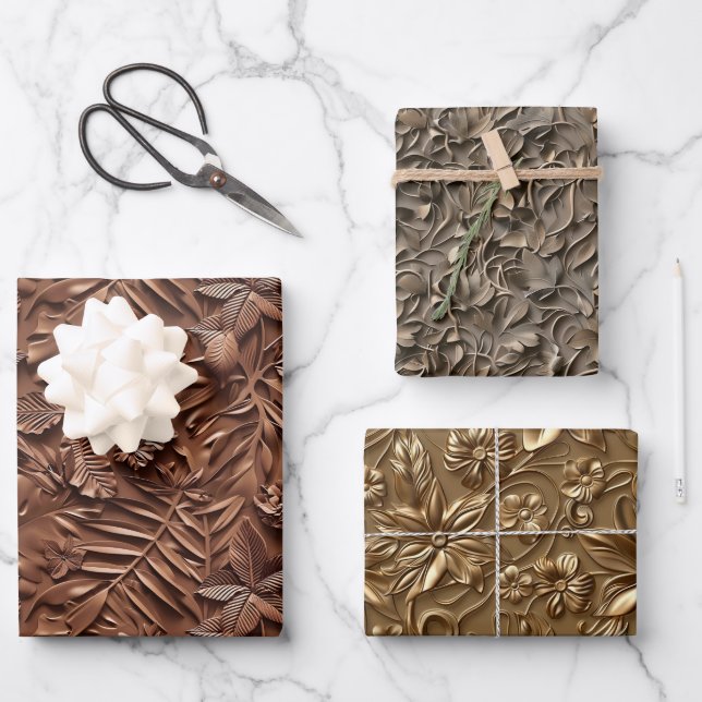 Hoja De Papel De Regalo Tonos Marrones Realzados (Anverso)