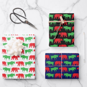 Hoja De Papel De Regalo Toro Verde & Oso Rojo, DIY Color BG, Negro Blanco 