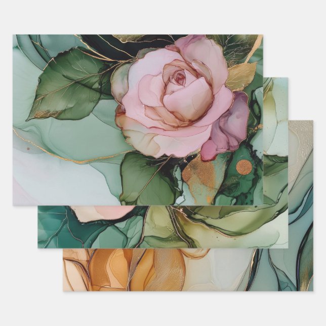 Hoja De Papel De Regalo Torta de Cumpleaños de Bodas de Flor de Rosa Blanc (Set)