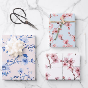 Hoja De Papel De Regalo Torta Nupcial Floral Azul Romántico Rubor