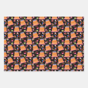 Hoja De Papel De Regalo Tortas y pasteles negro