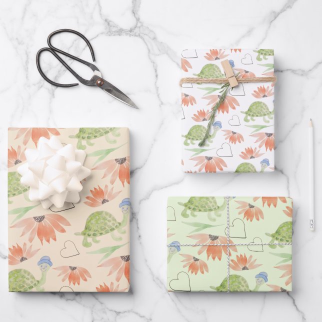 Hoja De Papel De Regalo Tortuga de bebé acuarela pintada a mano (Anverso)