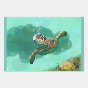 Hoja De Papel De Regalo Tortuga marina en burbujas