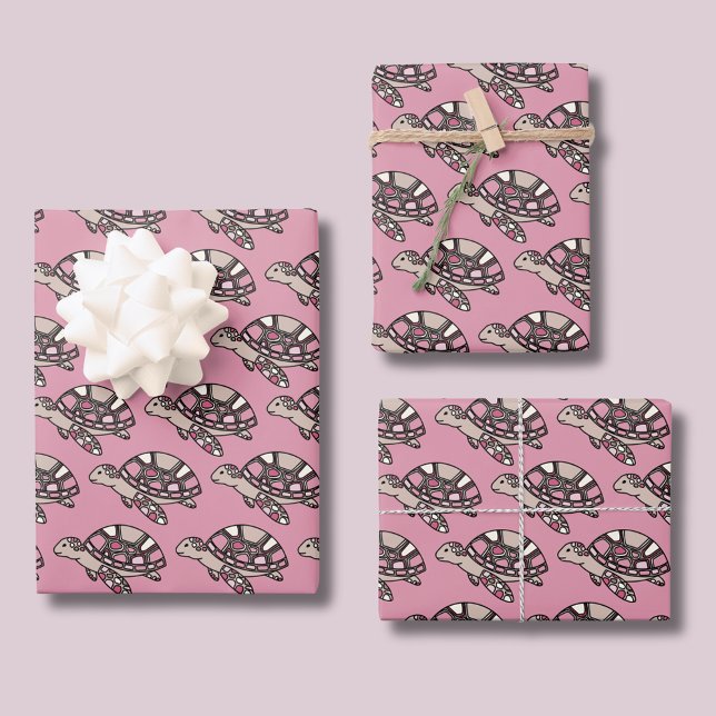Hoja De Papel De Regalo Tortuga marina rosa linda (Cute pink sea turtle girls wrapping paper. Matching items available. )