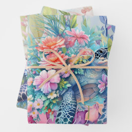 Hoja De Papel De Regalo Tortugas de agua de color pastel