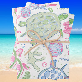 Hoja De Papel De Regalo Tortugas Marinas Acuarela Océano Costero