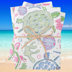 Hoja De Papel De Regalo Tortugas Marinas Acuarela Océano Costero