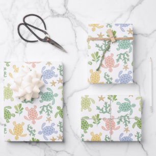 Hoja De Papel De Regalo Tortugas marinas bebes rosadas