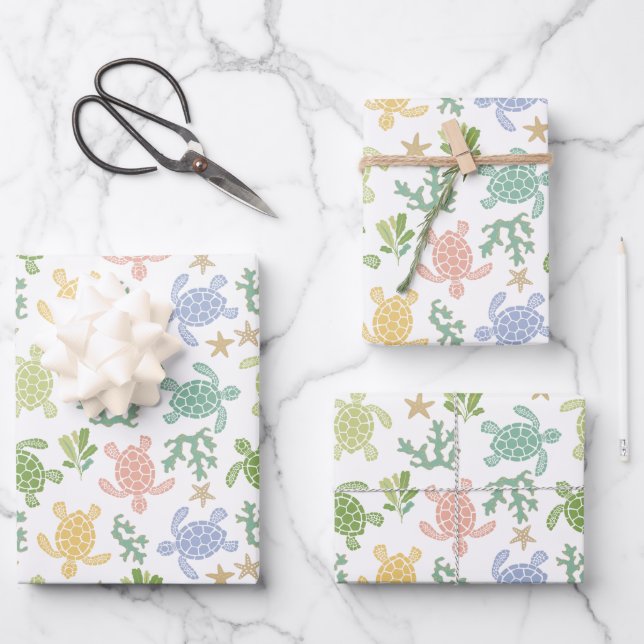 Hoja De Papel De Regalo Tortugas marinas bebes rosadas (Anverso)