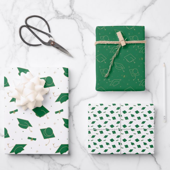 Hoja De Papel De Regalo Toss de Graduación Verde (Anverso)