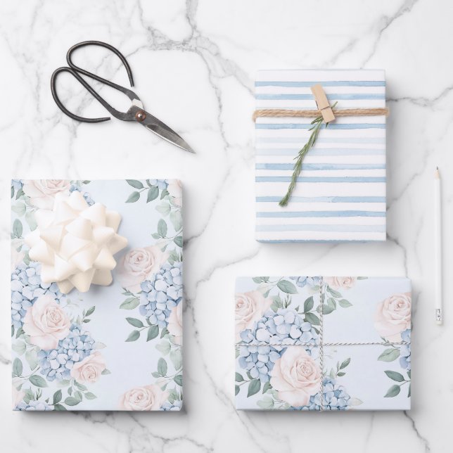 Hoja De Papel De Regalo Tóxico Rosa Flores Azules Despedida de Soltera (Anverso)